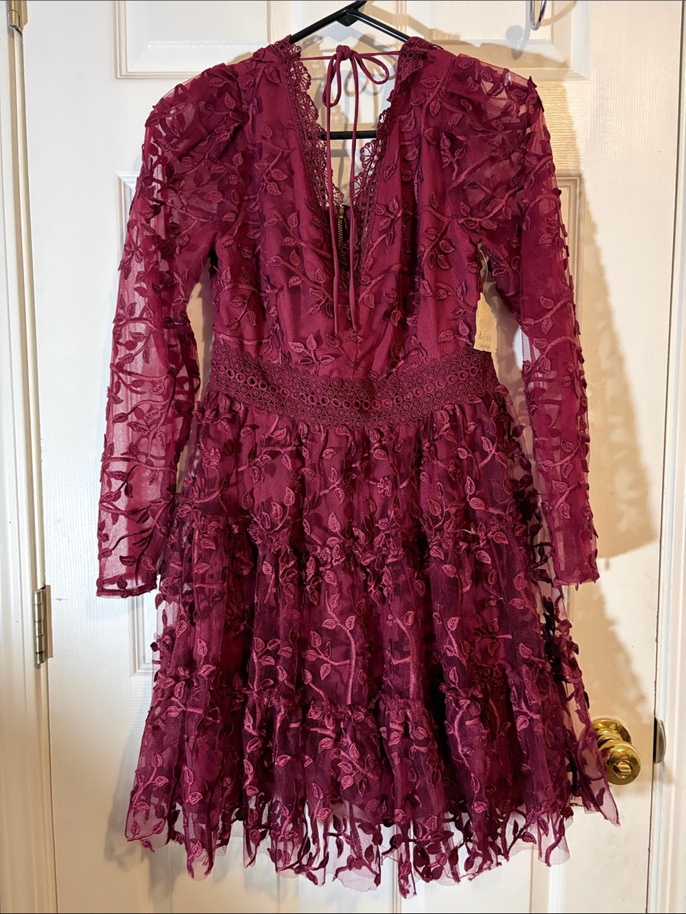 Women's Burgundy Lace A-Line Dress